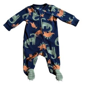 CARTER’S JUST ONE YOU NAVY BLUE DINOSAUR PRINT FLEECE ZIP UP FOOTIE PAJAMAS